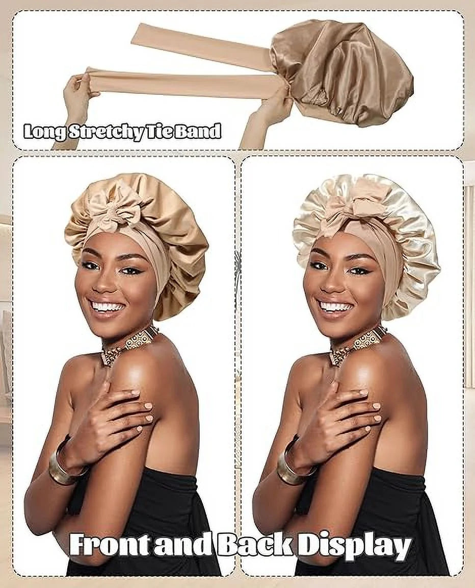 Elastic Tie Satin Bonnet for Sleeping