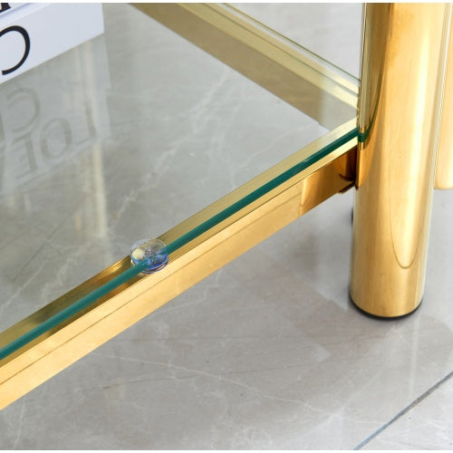 Stainless Steel End Table - Double-Layer Clear Tempered Glass