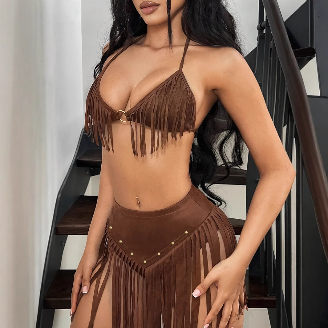 Tassel Hanging Backless Two-Piece Bathing Suit