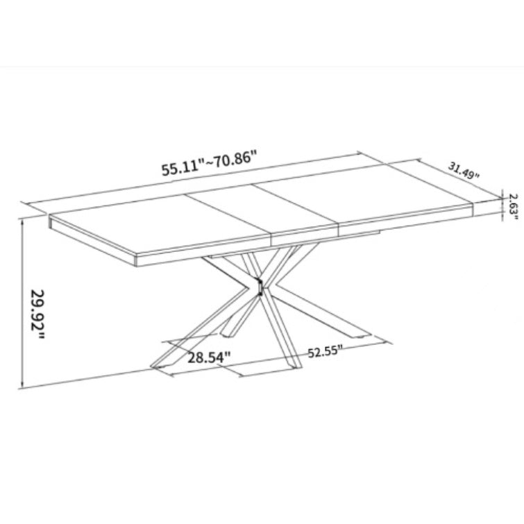 Rectangular Stretch Dining Table - Dark Grey Stone Top and Black Relief Plate - Black Fine Sand Cross Iron Foot Base with Storage Box