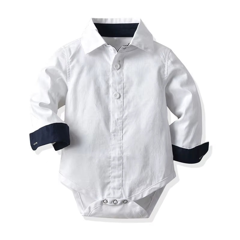 Baby Boys Tie Romper Clothes Cotton Shirt Toddler Formal Jumpsuit Birthday One-Piece Long Sleeve Children Party Clothes