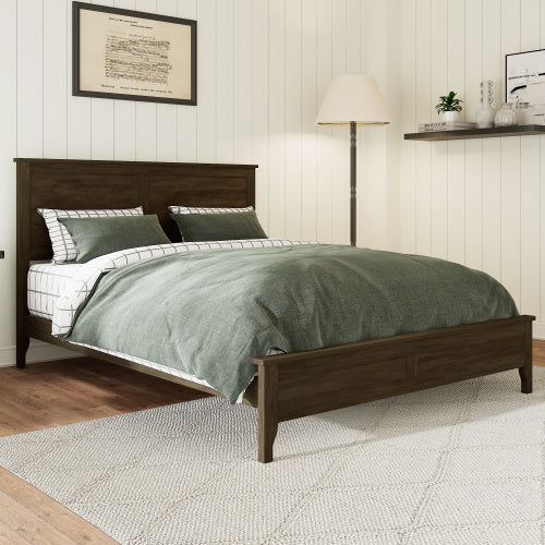 Solid Wood Platform Bed With Sturdy Wooden Slats Support - King Size - Espresso
