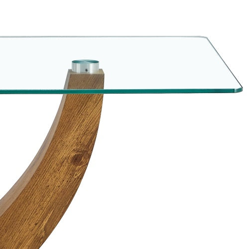 Modern Minimalist Transparent Tempered Glass Coffee Table With Marble Patterned MDF Legs And Stainless Steel Decorative Columns