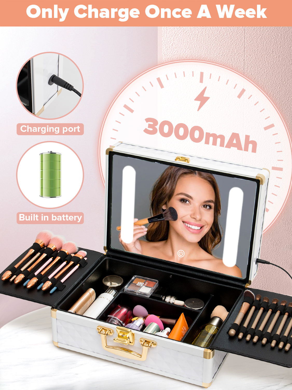Portable Travel Makeup Case with LED Mirror