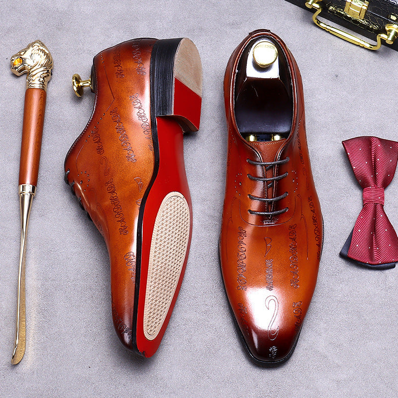 Two Tone Carved Genuine Leather Dress Shoes