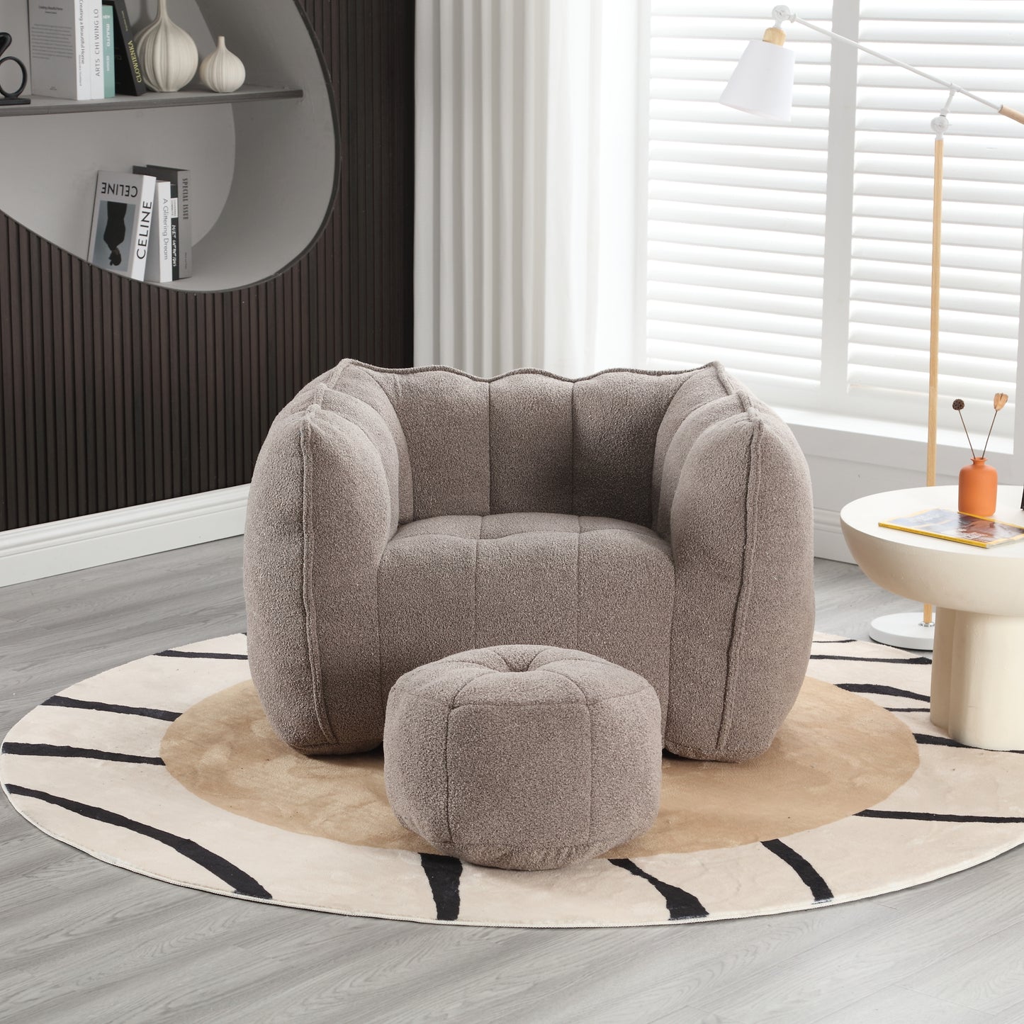 Soft Bean Bag Chair with Footstool - Coffee