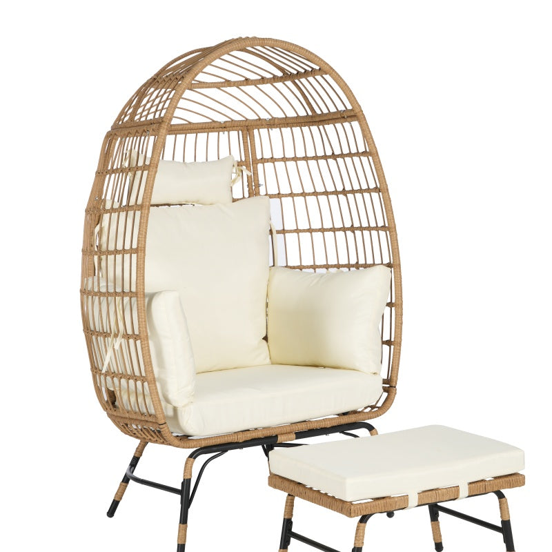 Indoor And Outdoor Willow Rattan Oversized Egg Chair with Footstool And Thick Cushion