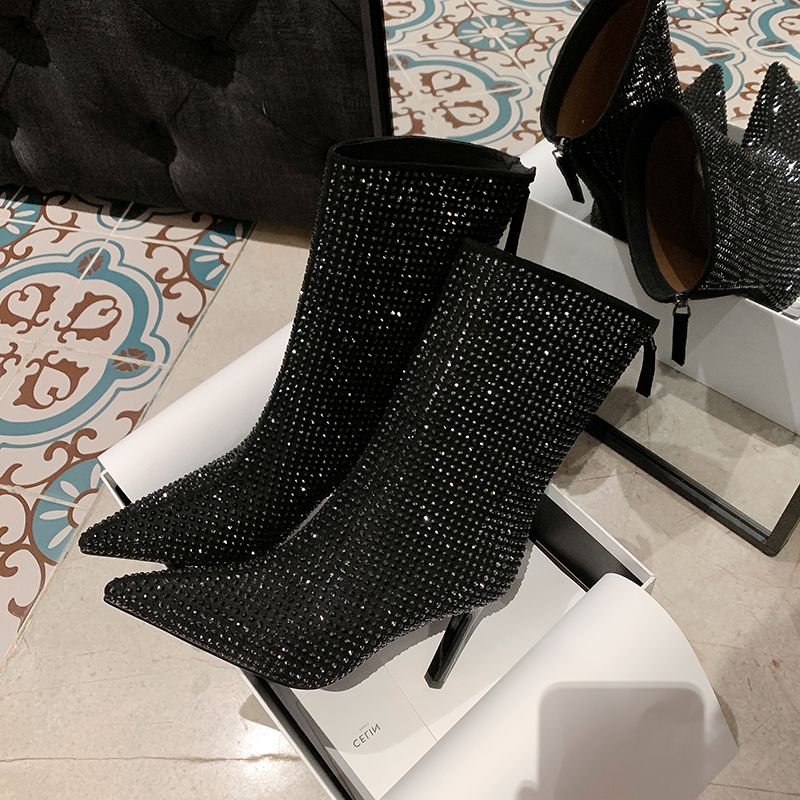 Sequins High Heel Zipper Boots