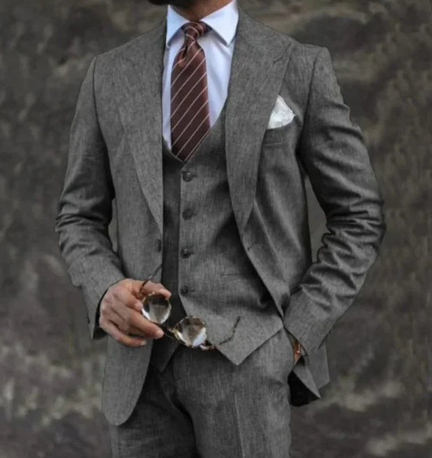 Single Breasted Cotton Three-Piece Suit