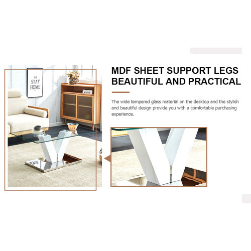 Modern Minimalist Coffee Table - Transparent Tempered Glass Tabletop With Silver MDF Pillars