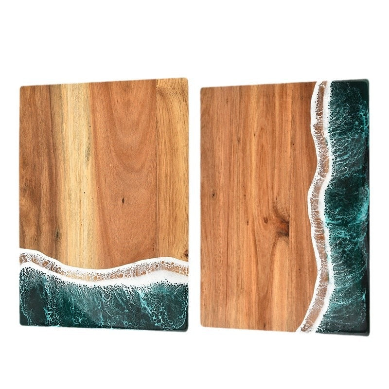 Acacia Wood and New Resin Cutting Board Wave Spliced Design Kitchen Fruit and Steak Board for Chopping Rectangle Wooden Boards