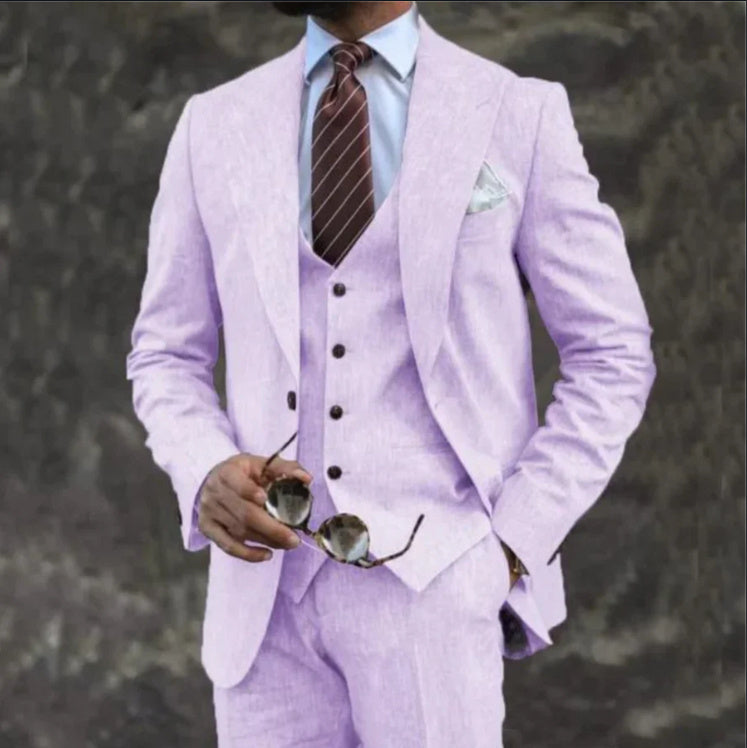 Single Breasted Cotton Three-Piece Suit