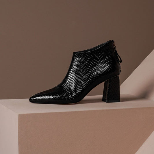 Pattern Leather Ankle Boots