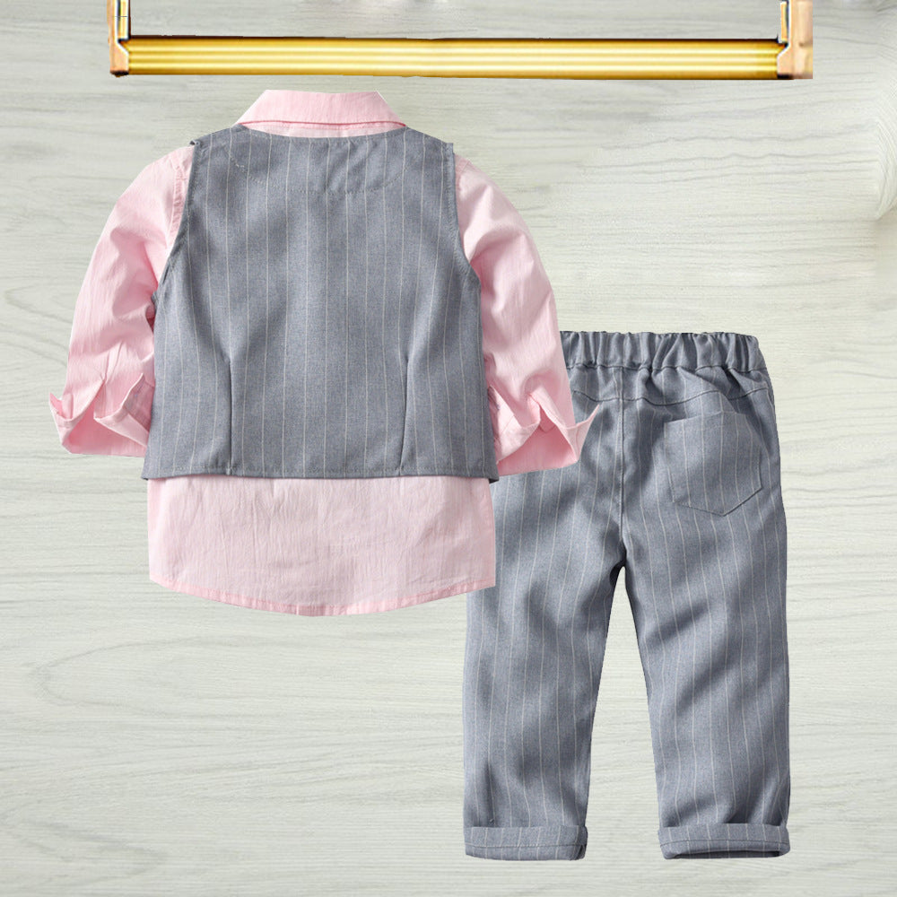 Long Sleeve Shirt Vest Trousers Bow Tie Set