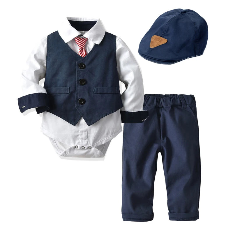 Baby Boy Suits - Romper + Vest + Hat Formal Suit 0- 24 M