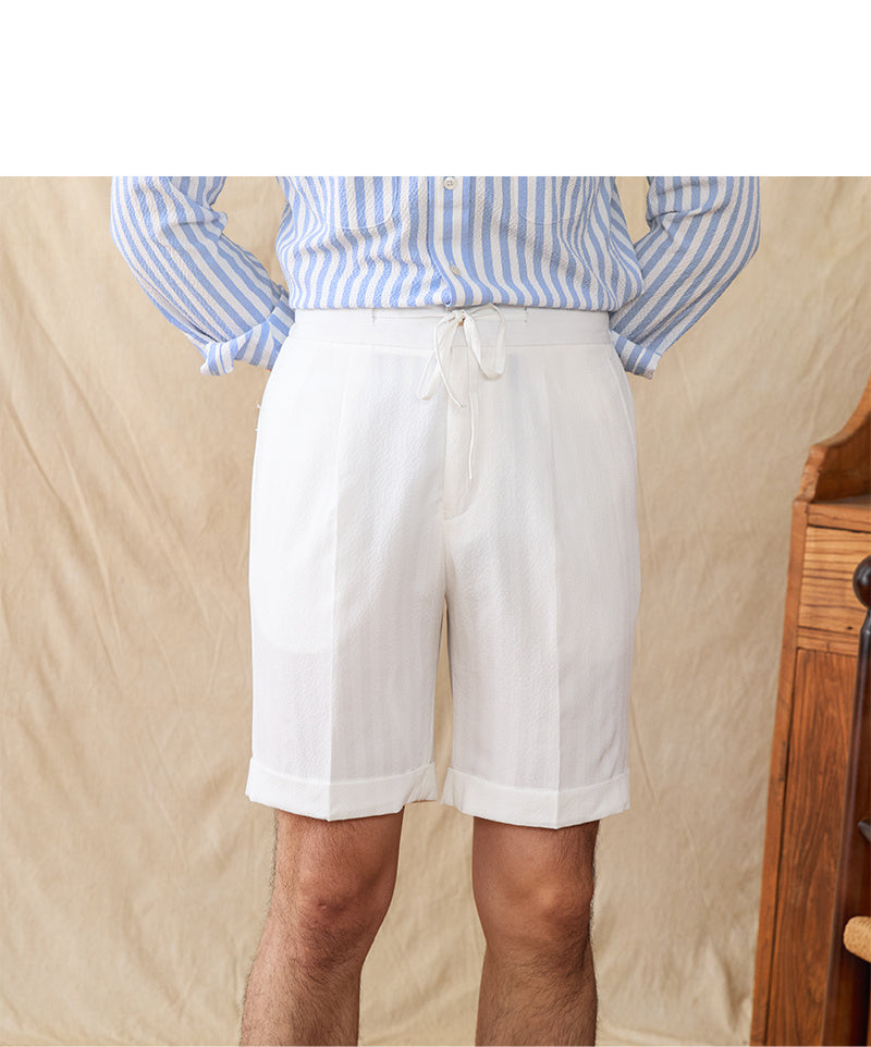 Mid-high Waist Seersucker Shorts
