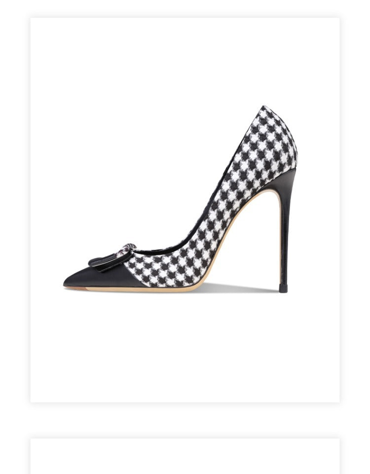 Checkered Thin Heel Pointed Shallow Mouth High Heels