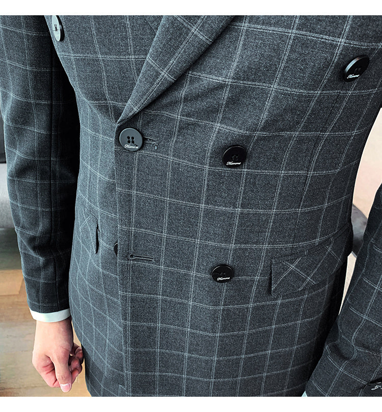 Plaid Three-Piece Slim-Fit Suit