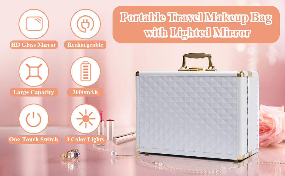 Portable Travel Makeup Case with LED Mirror