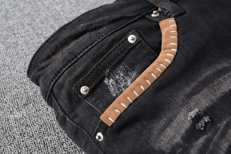 High Street Patch Embroidered Stretch Slim Jeans