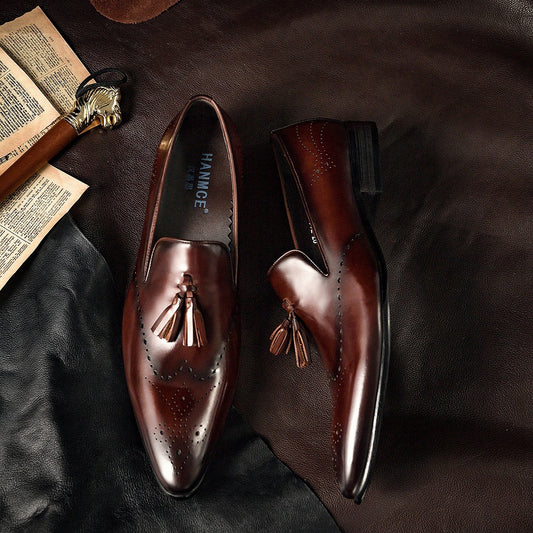 Leather Carved Tassel Leather Dress Shoes