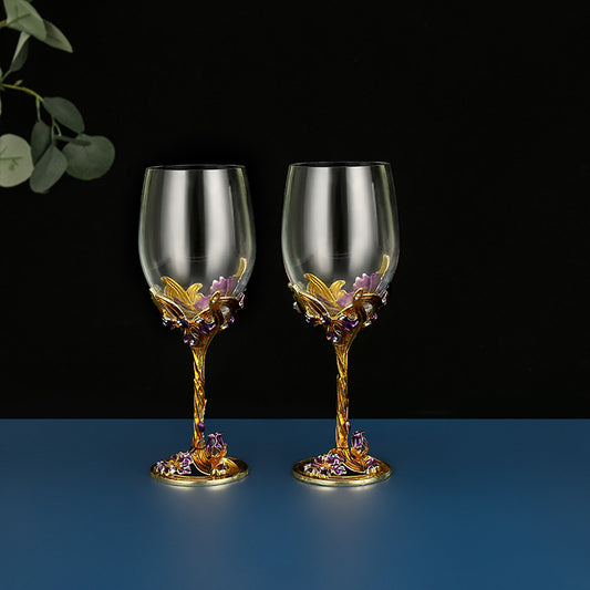 Iris Enamel Carved Red Wine Glass