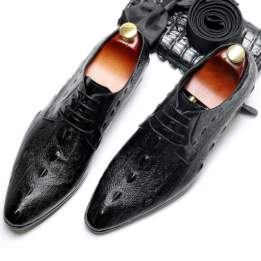 Genuine Leather Alligator Print Lace Up Dress Shoes