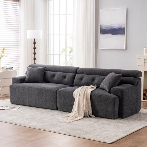 Chenille Fabric COMPRESSION SOFA With 2 Pillows - GRAY