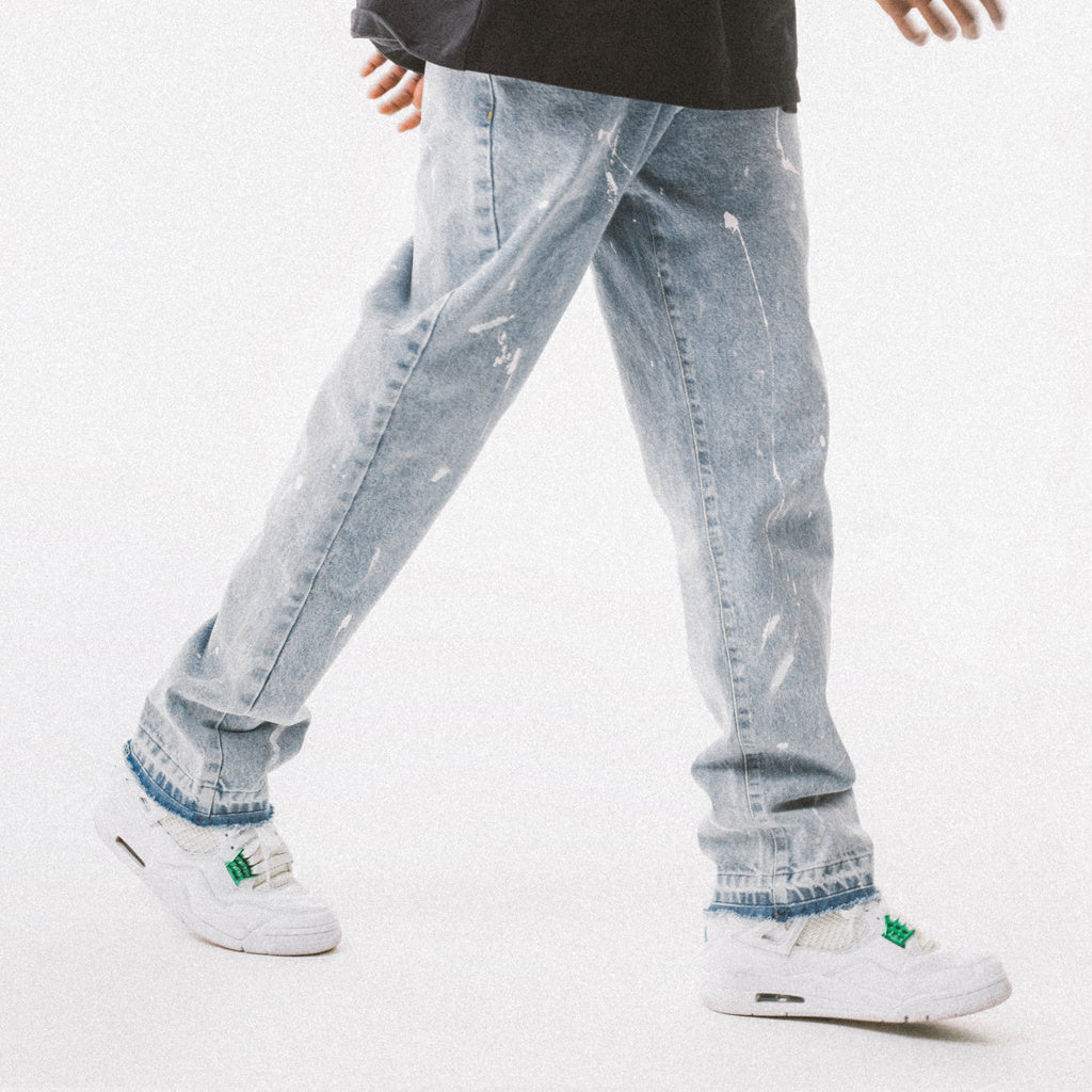 Distressed Broken Ink Straight-Leg Jeans