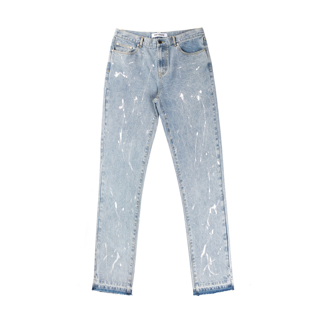 Distressed Broken Ink Straight-Leg Jeans