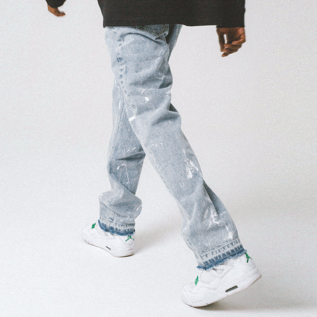 Distressed Broken Ink Straight-Leg Jeans