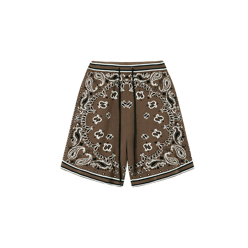 Boneless Cashew Jacquard Woolen Color-Blocking Shorts