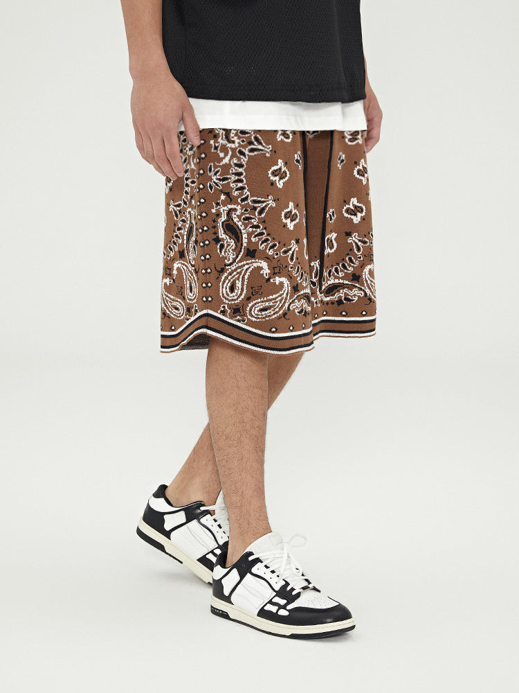 Boneless Cashew Jacquard Woolen Color-Blocking Shorts