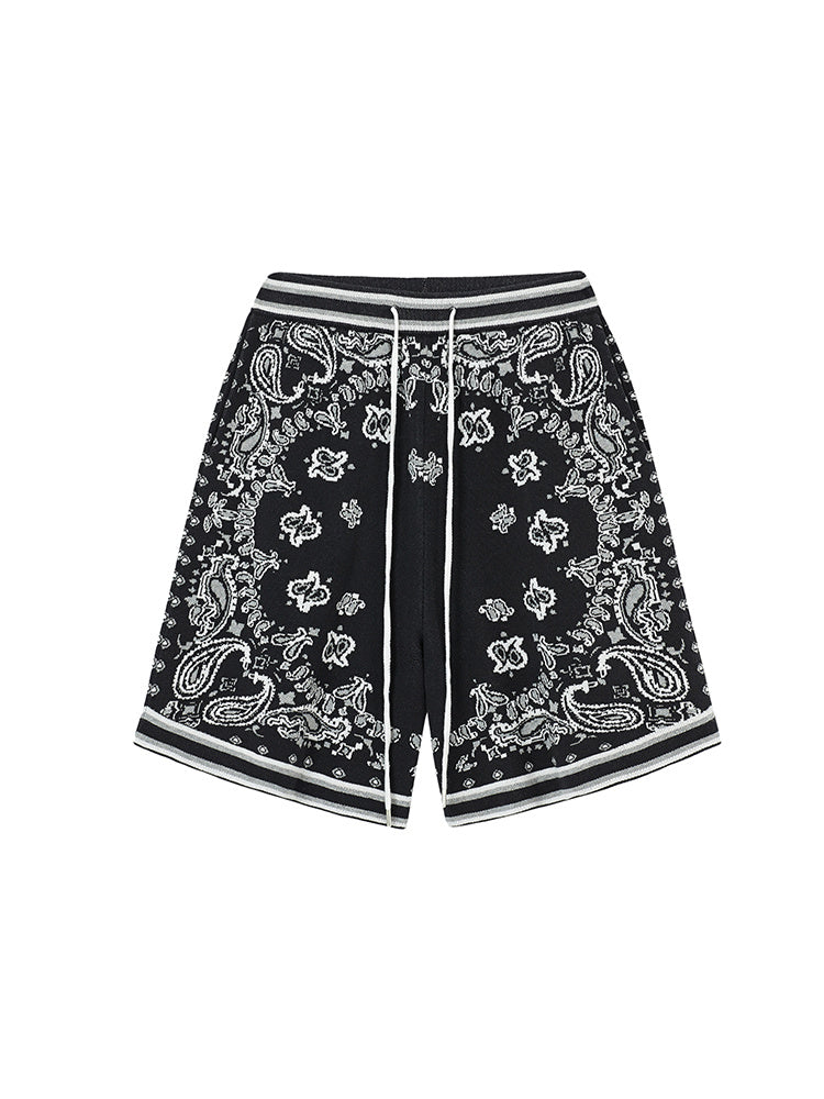 Boneless Cashew Jacquard Woolen Color-Blocking Shorts