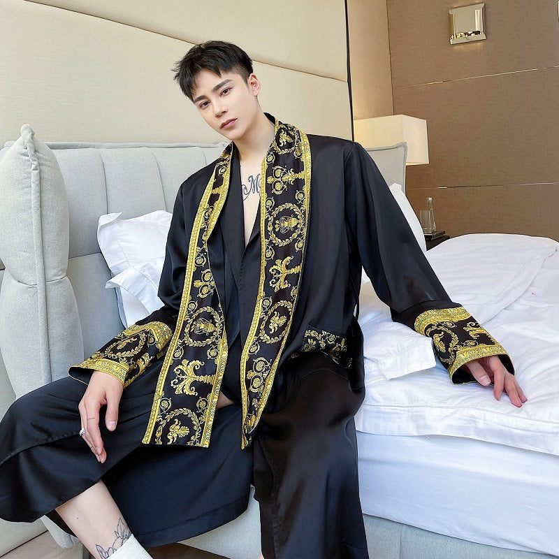 Light Black Gold Printing Trend Robe