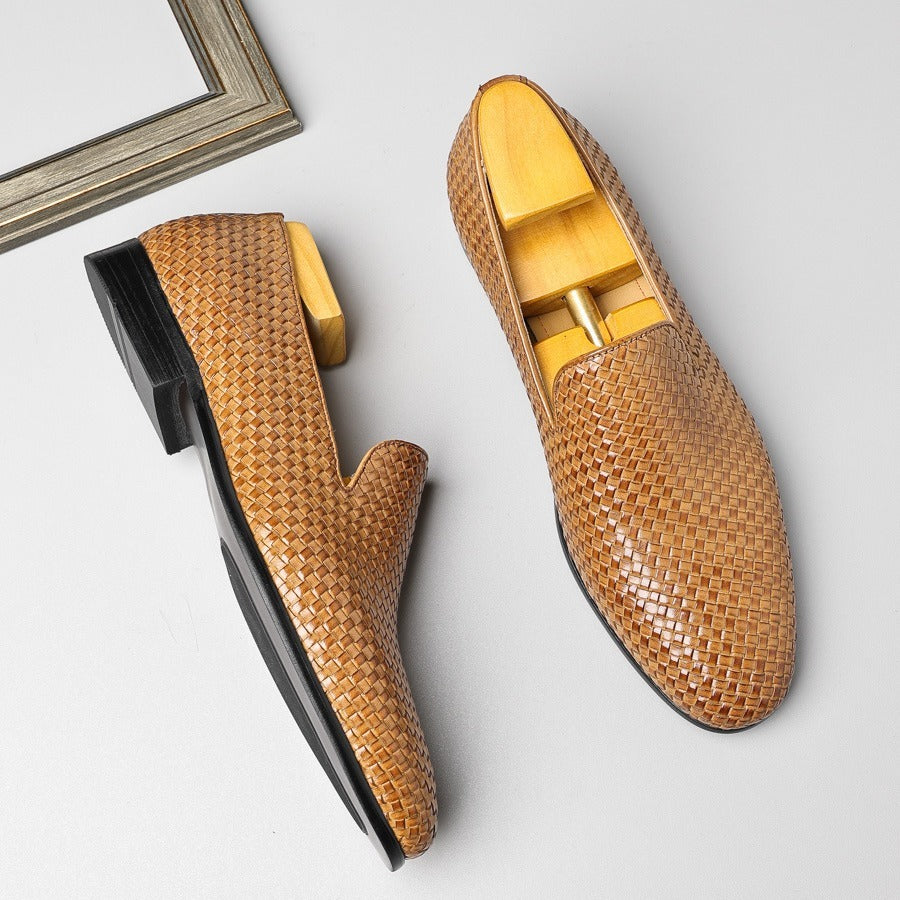 Genuine Leather Woven Slip-on Dress Shoes