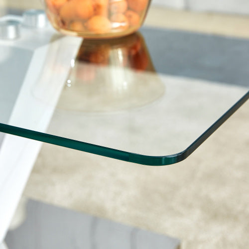 Modern Minimalist Coffee Table - Transparent Tempered Glass Tabletop With Silver MDF Pillars