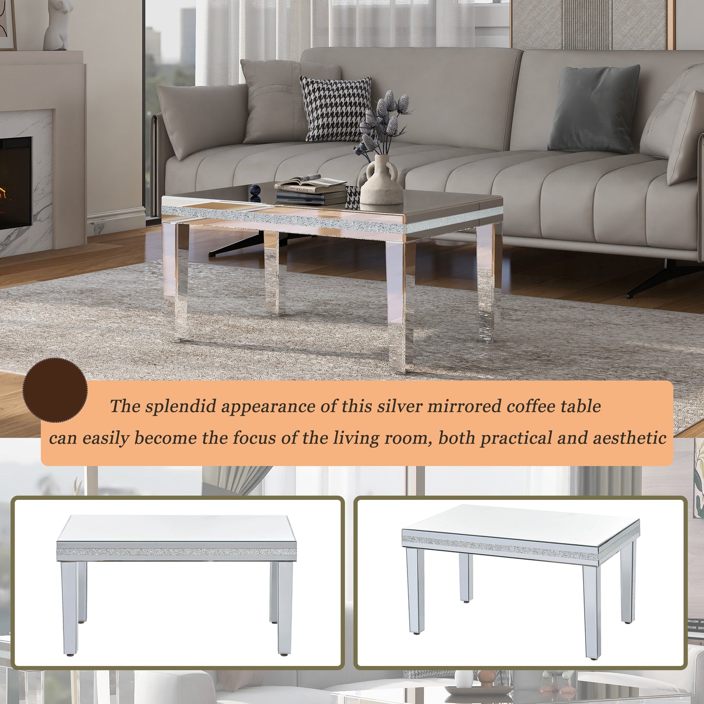 Modern Glass Mirrored Coffee Table