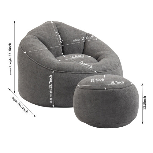 High Pressure Foam Bean Bag Chair With Footrest - Grey