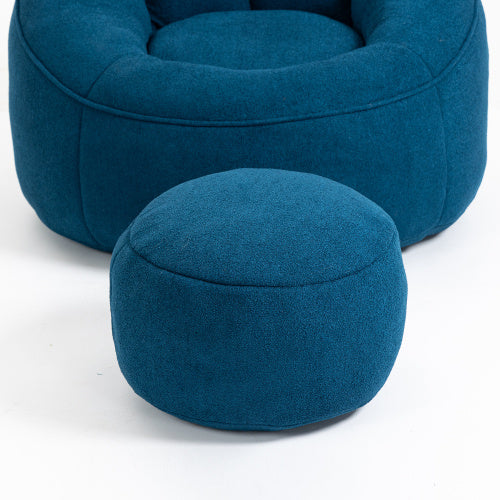 High Pressure Foam Bean Bag Chair With Footrest - Blue