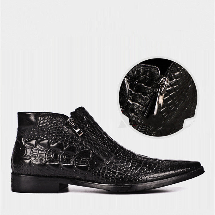 Leather High Top Croc Print Boots
