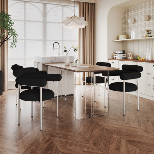 Upholstered Armchair Dining Chairs With Metal Legs Set of 2