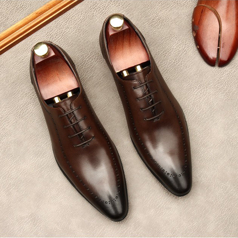 Genuine Leather Pointed Toe Lace up Dress Shoe
