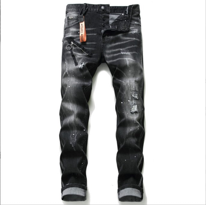 DSQUARED Black Gray Stressed Paint Jeans