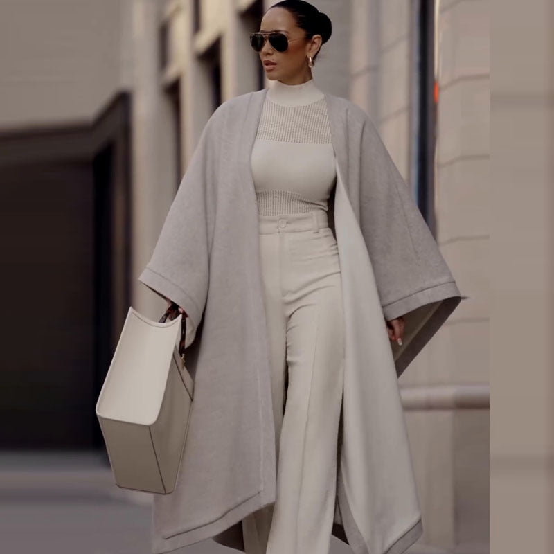 Medium length shawl cloak jacket with temperament