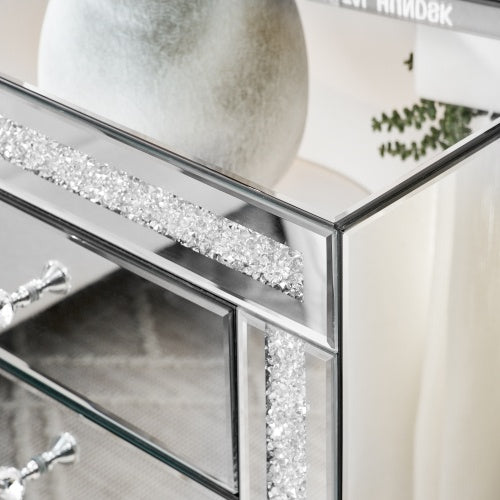 Silver Mirror Three Drawer Side Table
