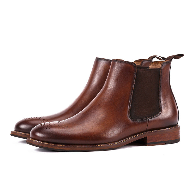 Carved Leather Short Martin Boots