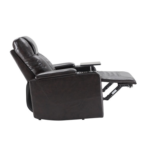 Power Motion Recliner With USB Charging Port And Hidden Arm Storage 2 Convenient Cup Holders Design And 360 Swivel Tray Table - Brown