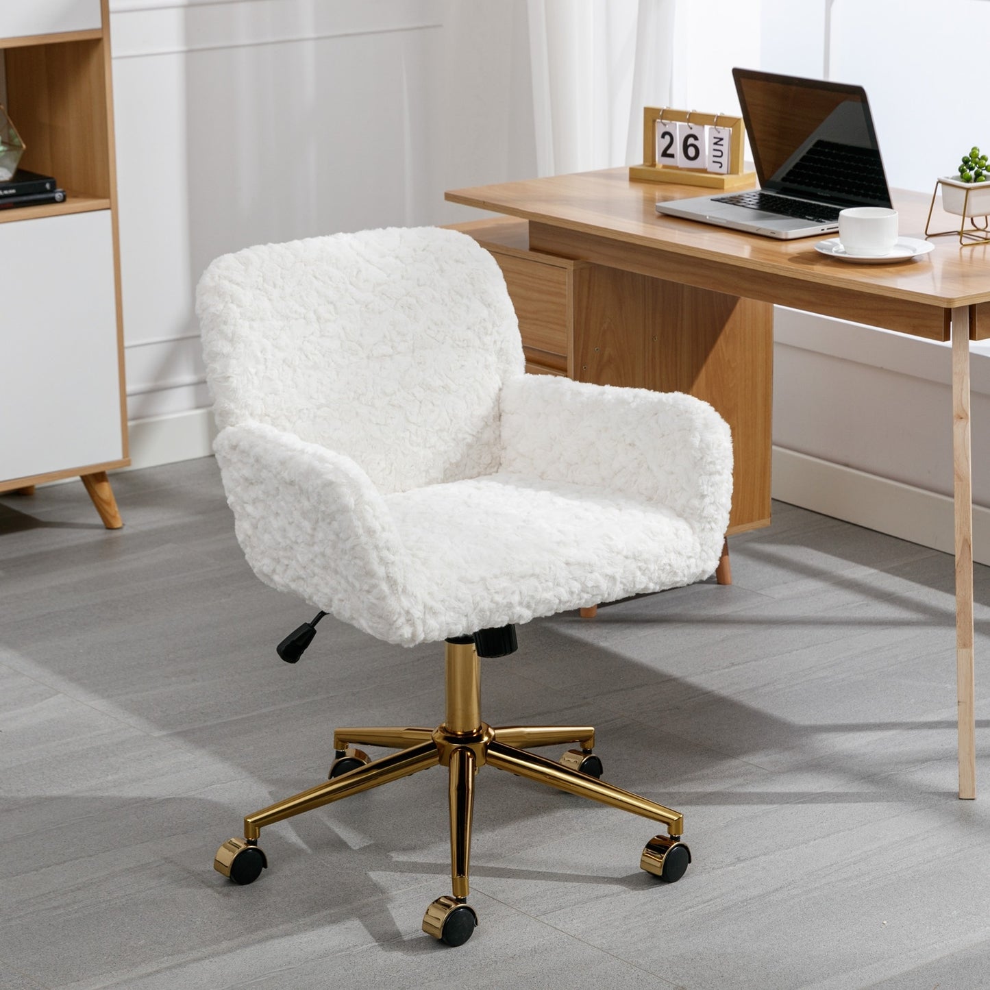 A&A Furniture Rabbit Hair Office Chair With Golden Base - Adjustable
