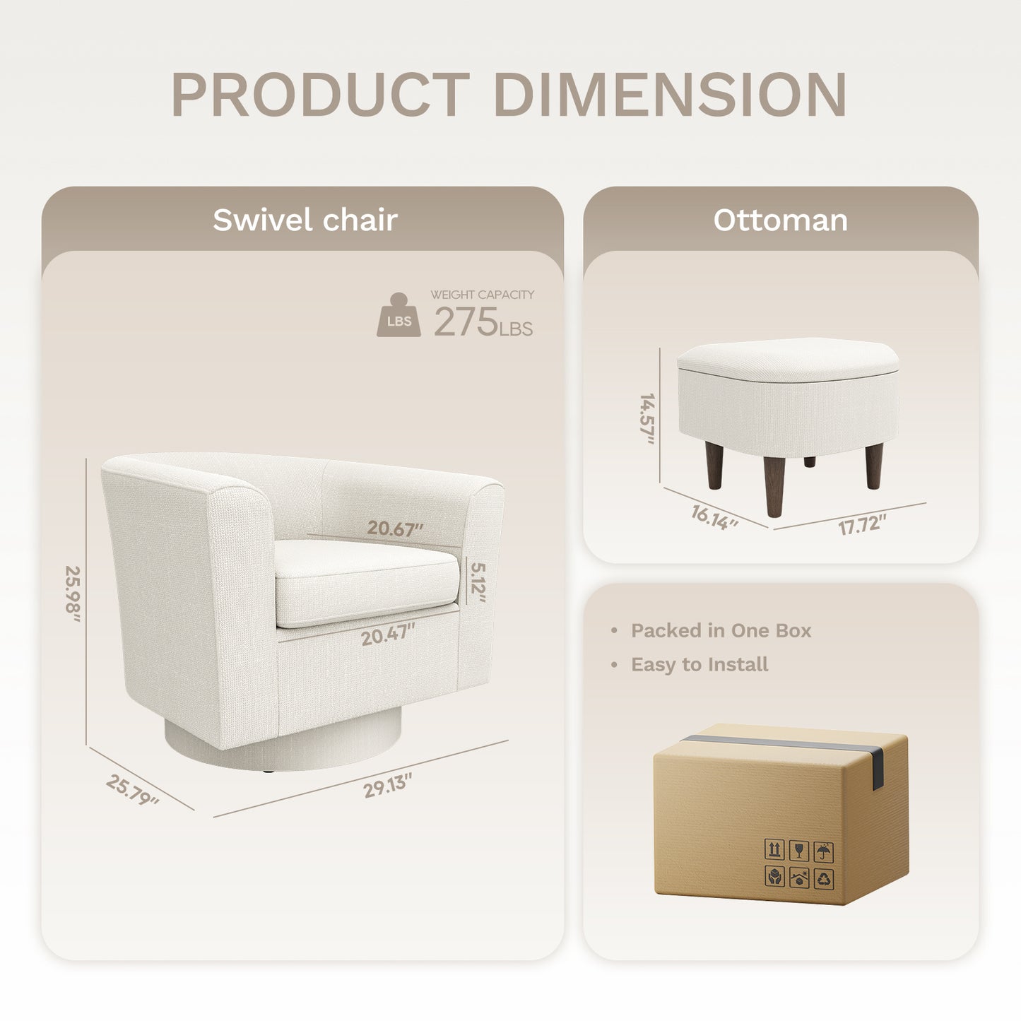 COLAMY Swivel Barrel Accent Chair With Ottoman